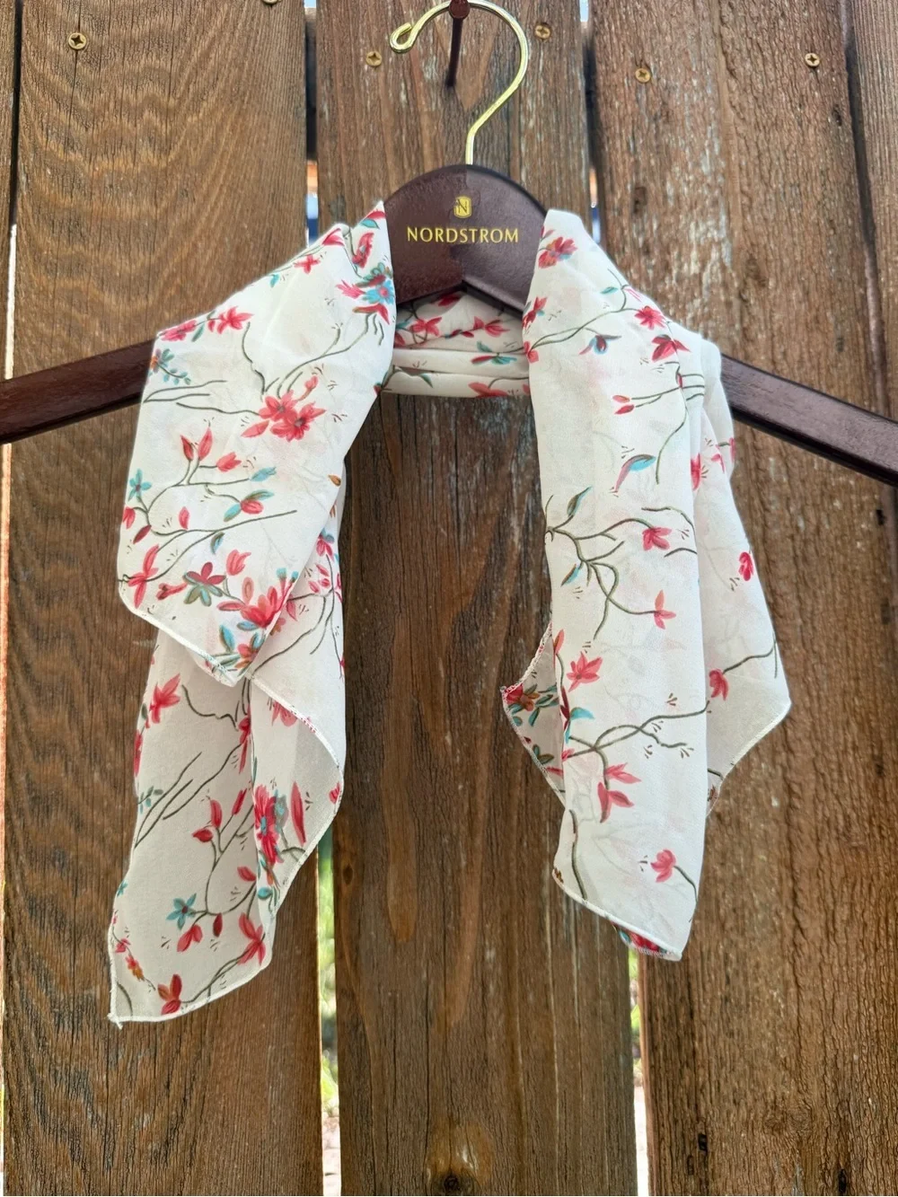 Cream Scarf Pink Teal Floral Print Square